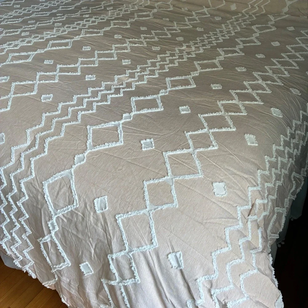 Tufted Boho Comforter Oversize Full/Hotel King Texture Geometric Shabby Chic MCM